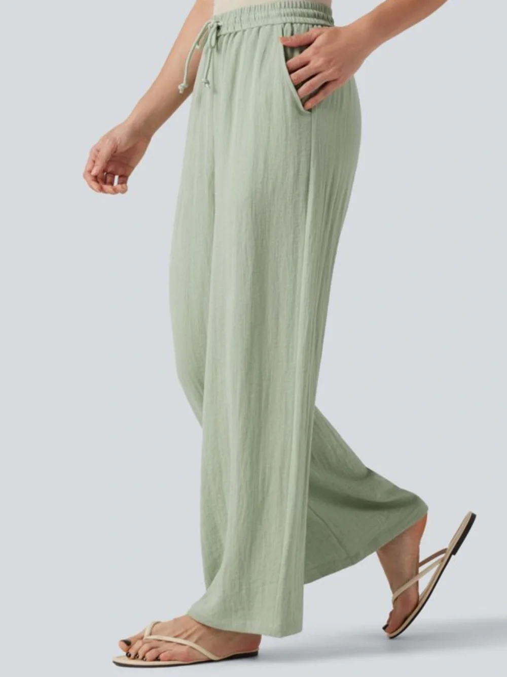 Women’s Drawstring Wide-Leg Pants - Light Sage